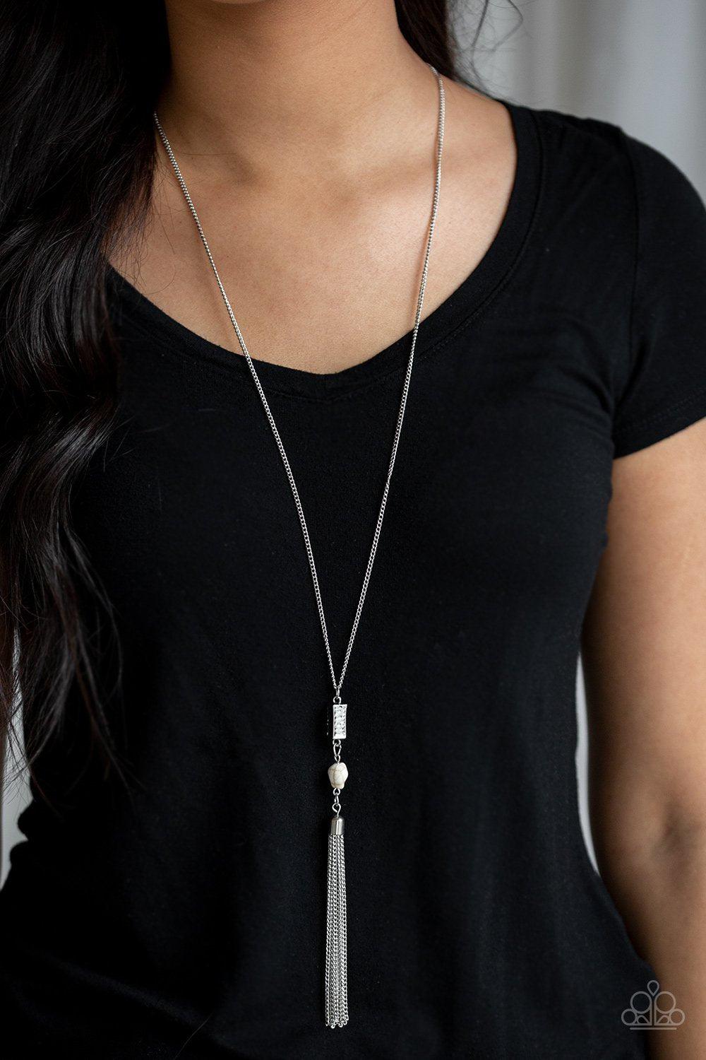 Wild Horse Wonder White Stone Necklace - Paparazzi Accessories- on model - CarasShop.com - Paparazzi Jewelry by Cara Jewels