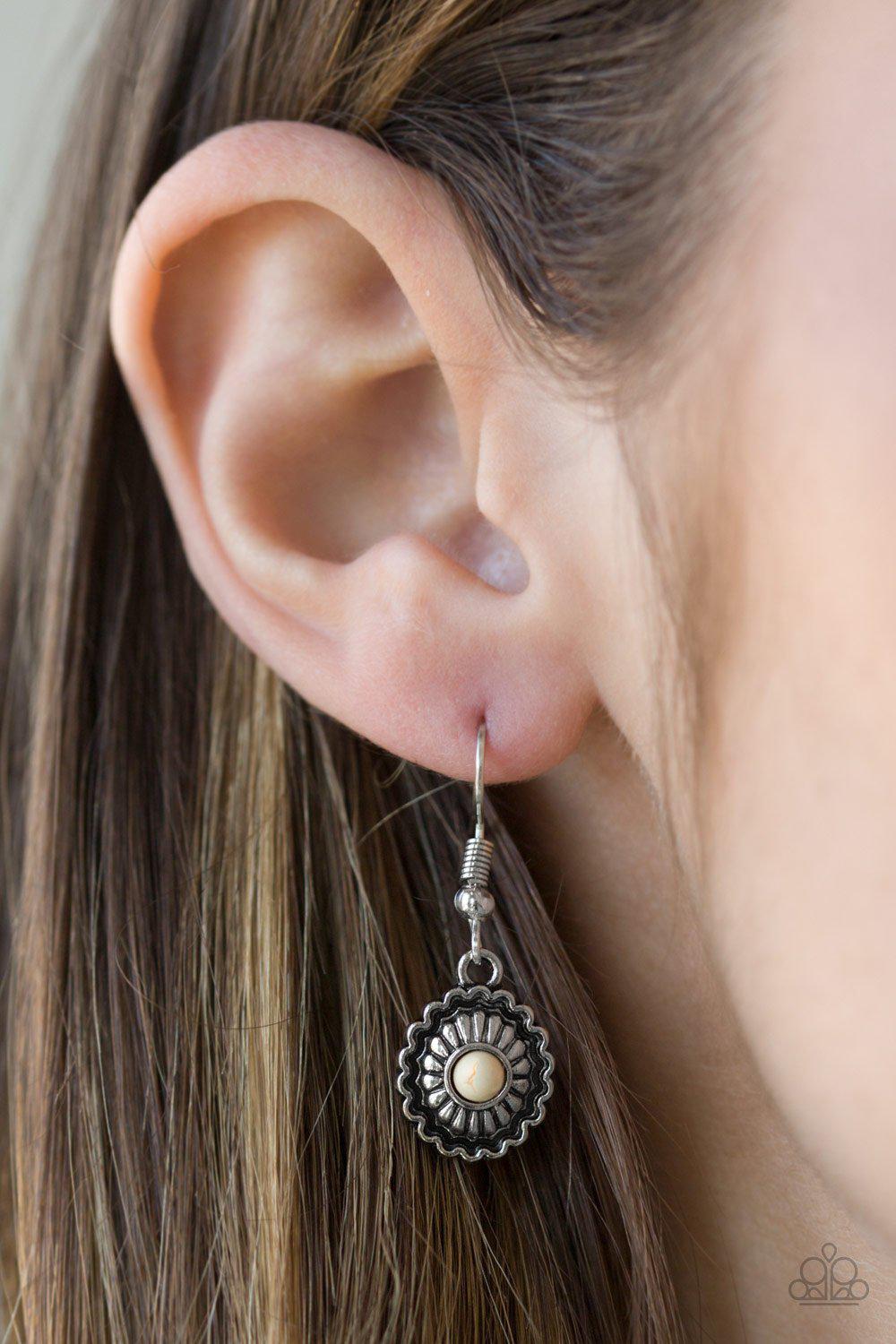 Wild In Wildflowers White Stone Flower Earrings - Paparazzi Accessories- lightbox - CarasShop.com - Paparazzi Jewelry by Cara Jewels