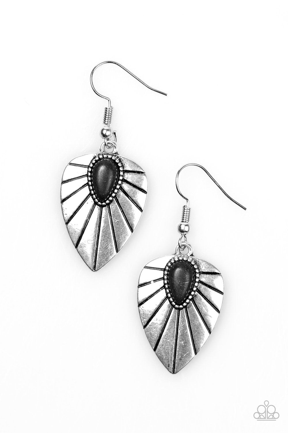 Wild Palms Black Stone and Silver Palm Leaf Earrings - Paparazzi Accessories- on model - CarasShop.com - Paparazzi Jewelry by Cara Jewels