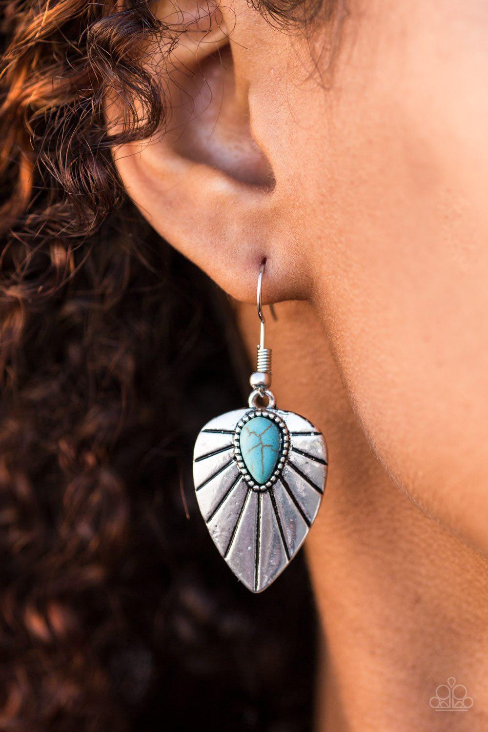 Wild Palms Turquoise Blue Stone and Silver Palm Leaf Earrings - Paparazzi Accessories- lightbox - CarasShop.com - Paparazzi Jewelry by Cara Jewels