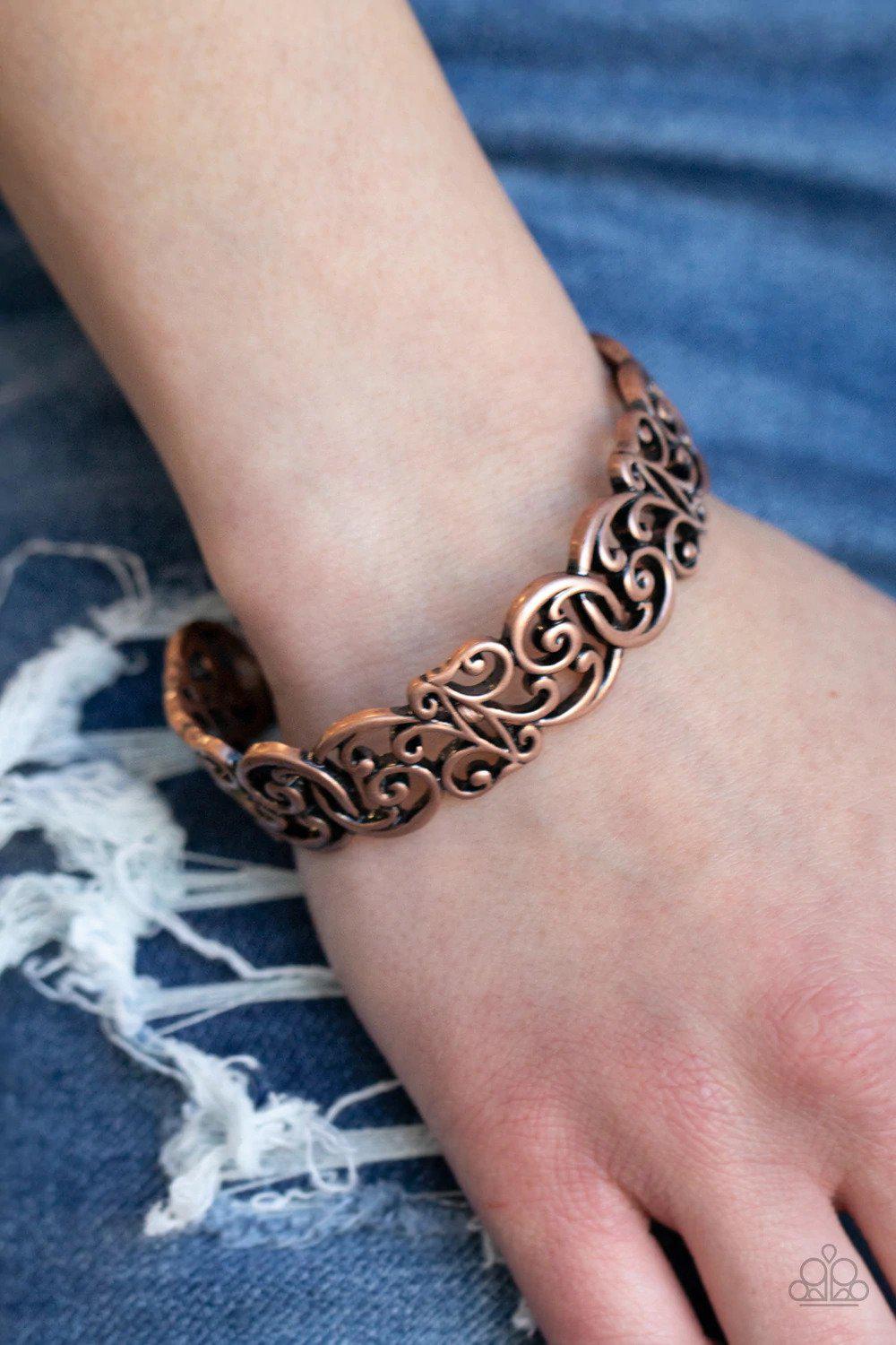 Wild Vineyards Copper Bracelet - Paparazzi Accessories- on model - CarasShop.com - Paparazzi Jewelry by Cara Jewels