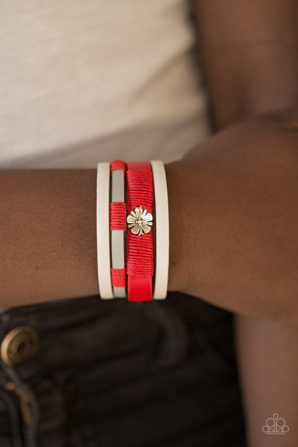 Wildflower Wanderlust Red and White Urban Bracelet - Paparazzi Accessories- lightbox - CarasShop.com - Paparazzi Jewelry by Cara Jewels