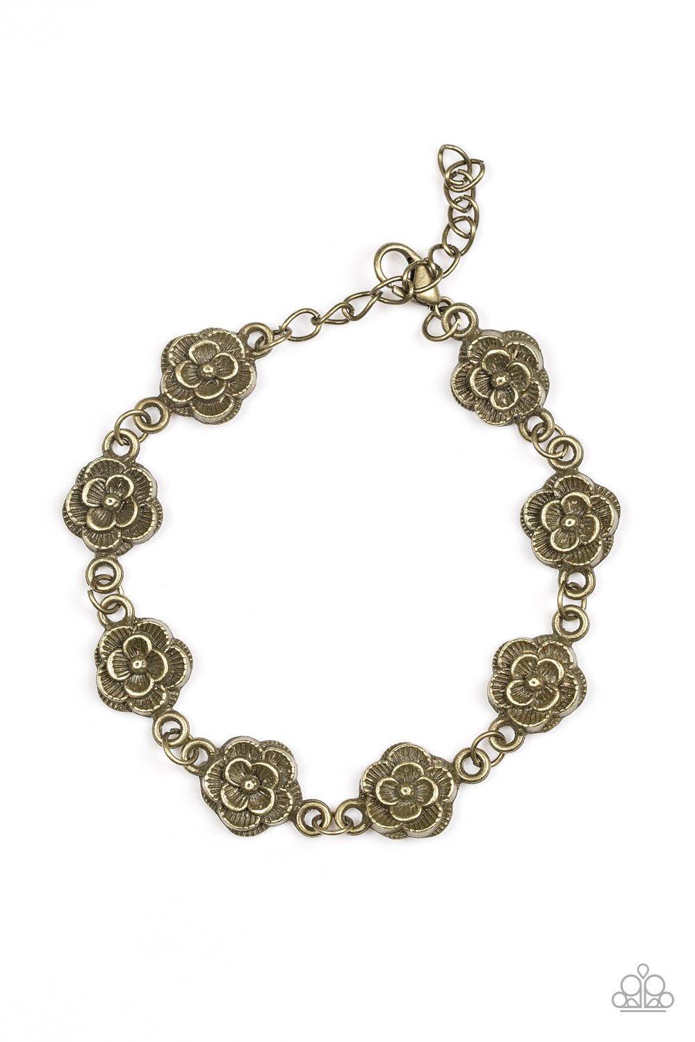 Wildflower Wonderland Brass Flower Charm Bracelet - Paparazzi Accessories- on model - CarasShop.com - Paparazzi Jewelry by Cara Jewels