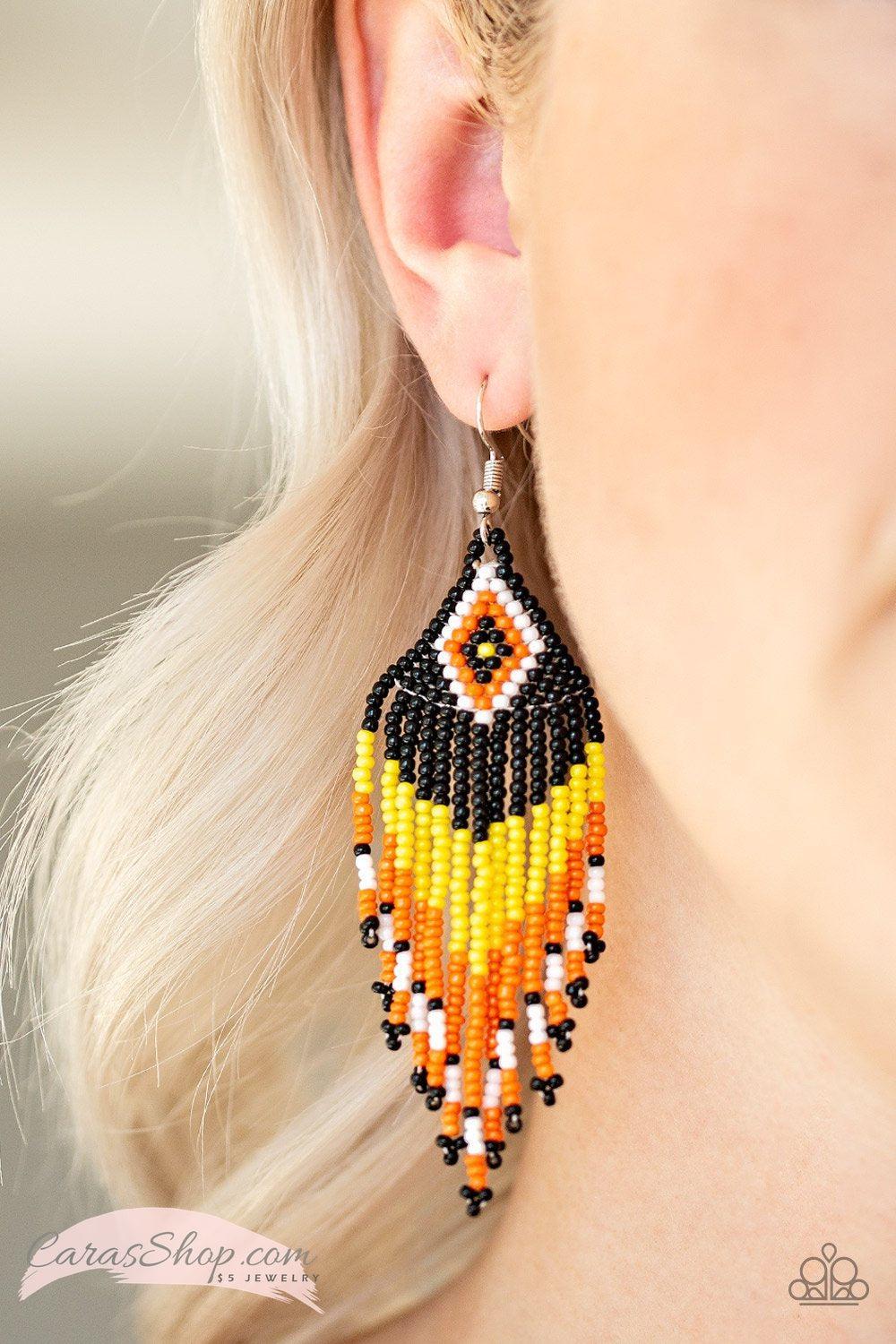 Wind-Blown Wanderer - Yellow Seed Bead Earrings - Paparazzi Accessories- lightbox - CarasShop.com - Paparazzi Jewelry by Cara Jewels