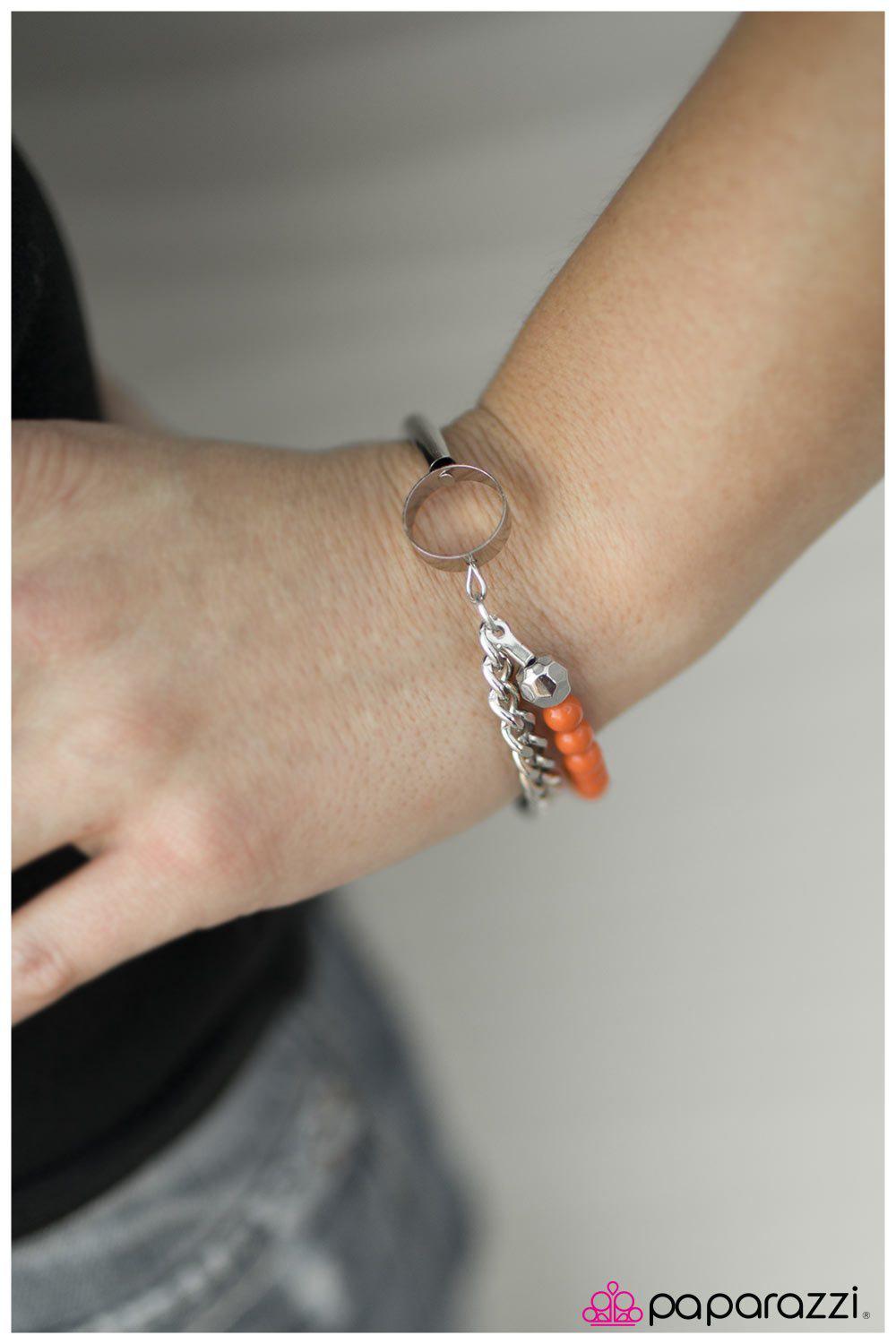 Wined and Dined Silver and Orange Bracelet - Paparazzi Accessories- lightbox - CarasShop.com - Paparazzi Jewelry by Cara Jewels