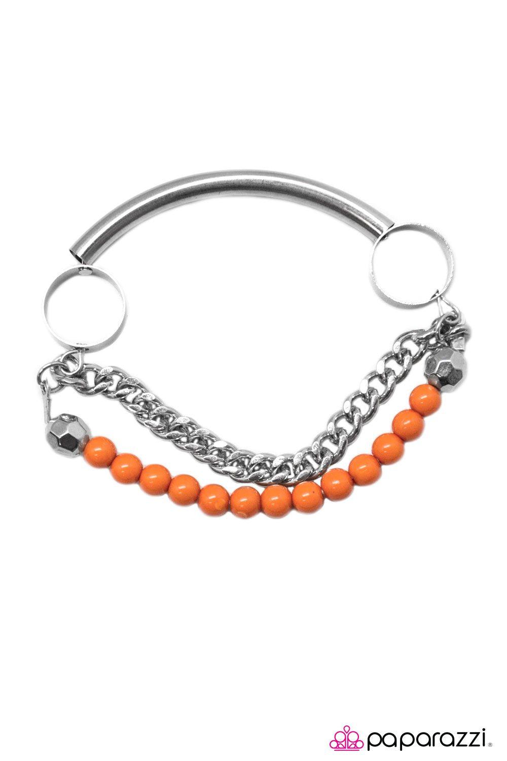 Wined and Dined Silver and Orange Bracelet - Paparazzi Accessories- on model - CarasShop.com - Paparazzi Jewelry by Cara Jewels
