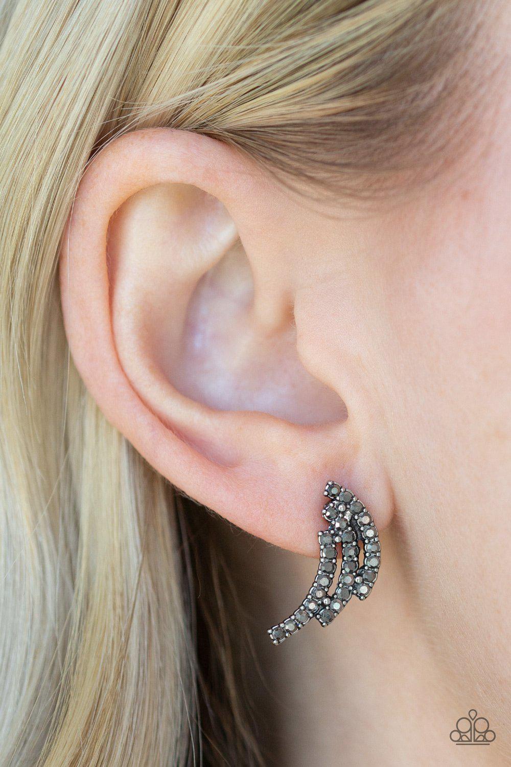 Wing Bling Silver Hematite Post Earrings - Paparazzi Accessories- lightbox - CarasShop.com - Paparazzi Jewelry by Cara Jewels