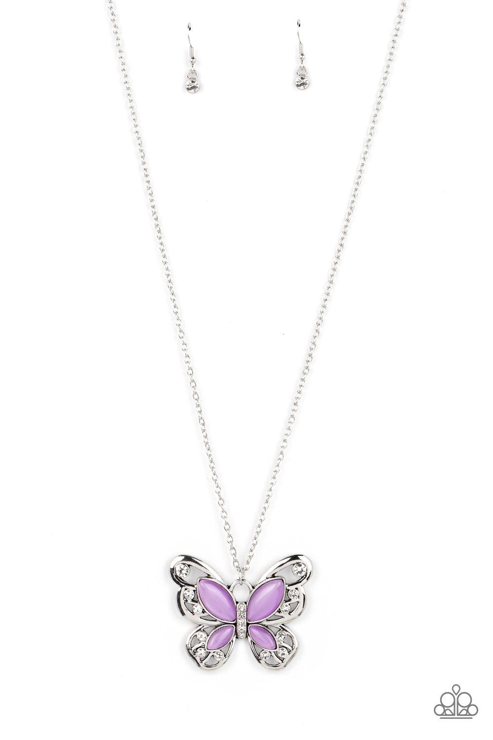 Wings Of Whimsy Purple Cat's Eye Stone Butterfly Necklace - Paparazzi Accessories- lightbox - CarasShop.com - Paparazzi Jewelry by Cara Jewels