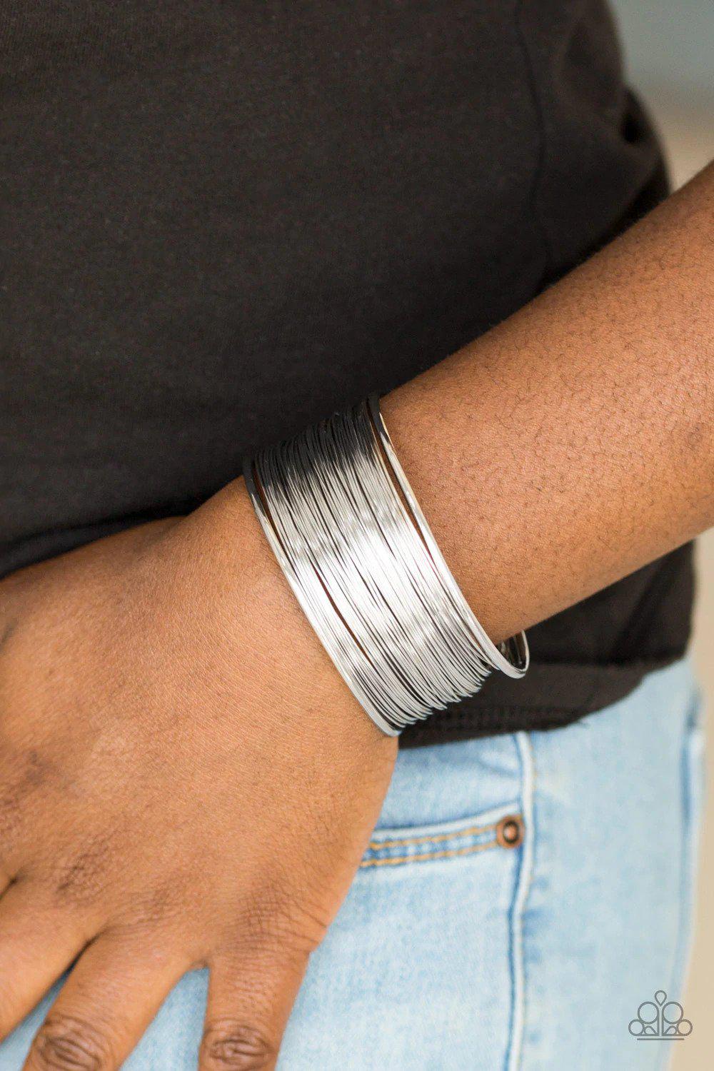 Wire Warrior Silver Cuff Bracelet - Paparazzi Accessories- on model - CarasShop.com - Paparazzi Jewelry by Cara Jewels