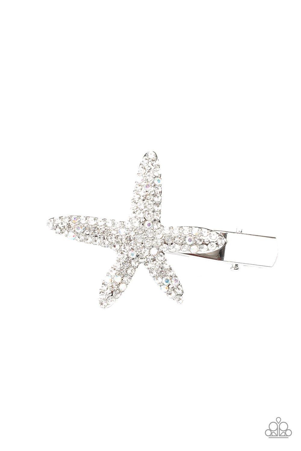 Wish On a STARFISH White Rhinestone Hair Clip - Paparazzi Accessories- on model - CarasShop.com - Paparazzi Jewelry by Cara Jewels