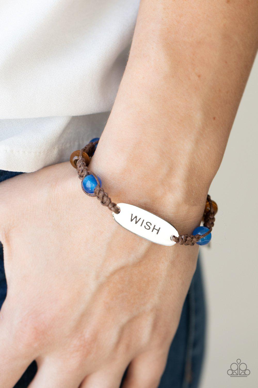WISH This Way Blue Inspirational Urban Knot Bracelet - Paparazzi Accessories- lightbox - CarasShop.com - Paparazzi Jewelry by Cara Jewels