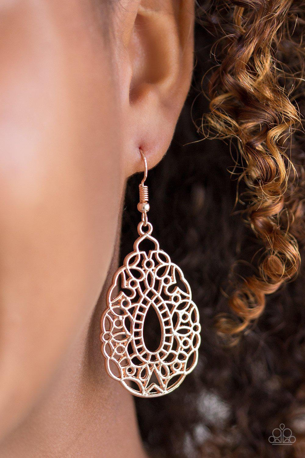 Wisteria Histeria Rose Gold Earrings - Paparazzi Accessories- lightbox - CarasShop.com - Paparazzi Jewelry by Cara Jewels
