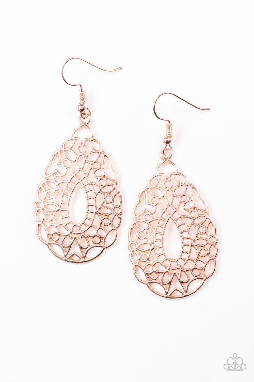 Wisteria Histeria Rose Gold Earrings - Paparazzi Accessories- on model - CarasShop.com - Paparazzi Jewelry by Cara Jewels