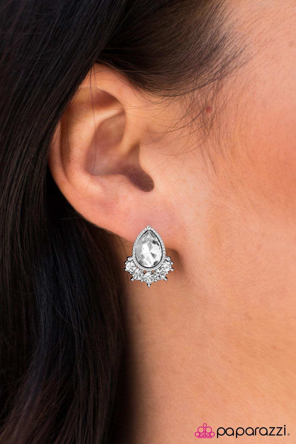 Wistful Elegance White Rhinestone Post Earrings - Paparazzi Accessories- lightbox - CarasShop.com - Paparazzi Jewelry by Cara Jewels