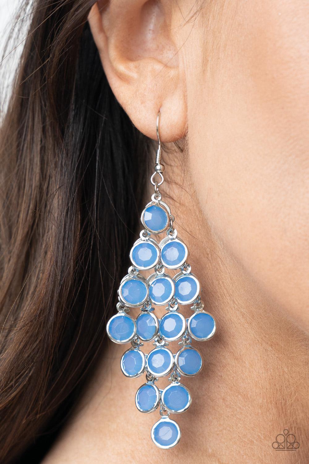 With All DEW Respect Blue Earrings - Paparazzi Accessories 2021 Summer Party Pack Exclusive- on model - CarasShop.com - Paparazzi Jewelry by Cara Jewels