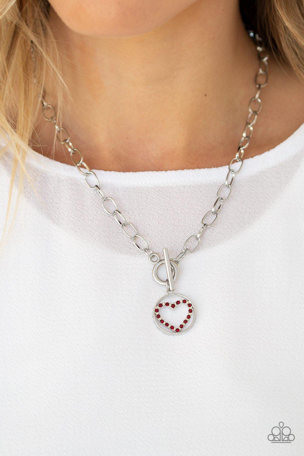 With My Whole Heart Red Rhinestone Necklace - Paparazzi Accessories- lightbox - CarasShop.com - Paparazzi Jewelry by Cara Jewels