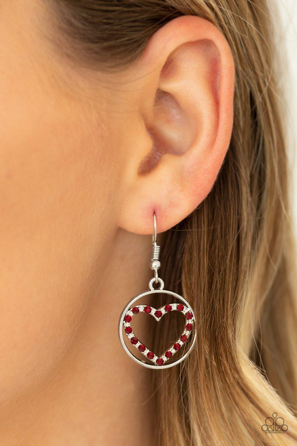 With My Whole Heart Red Rhinestone Necklace - Paparazzi Accessories- on model - CarasShop.com - Paparazzi Jewelry by Cara Jewels