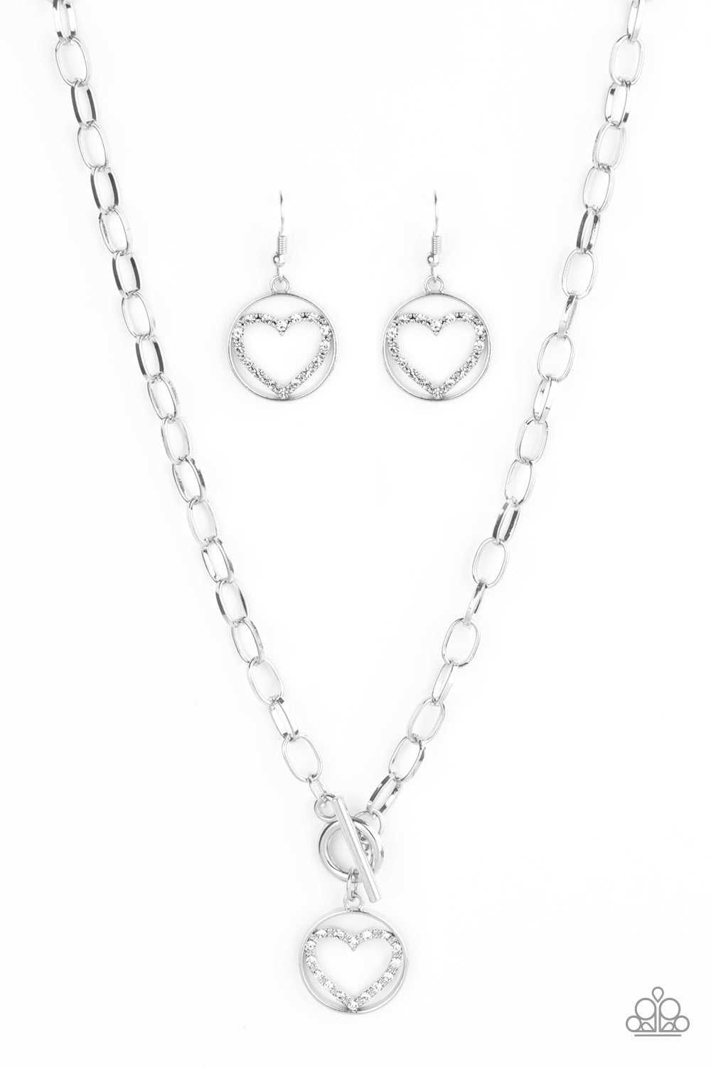 With My Whole Heart White Rhinestone Necklace - Paparazzi Accessories - free matching earrings -CarasShop.com - Paparazzi Jewelry by Cara Jewels