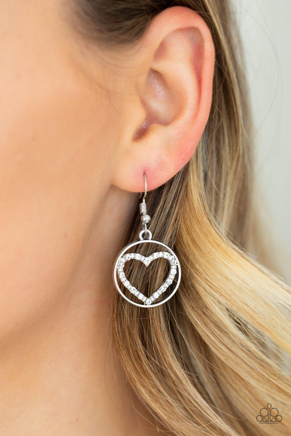 With My Whole Heart White Rhinestone Necklace - Paparazzi Accessories- on model - CarasShop.com - Paparazzi Jewelry by Cara Jewels