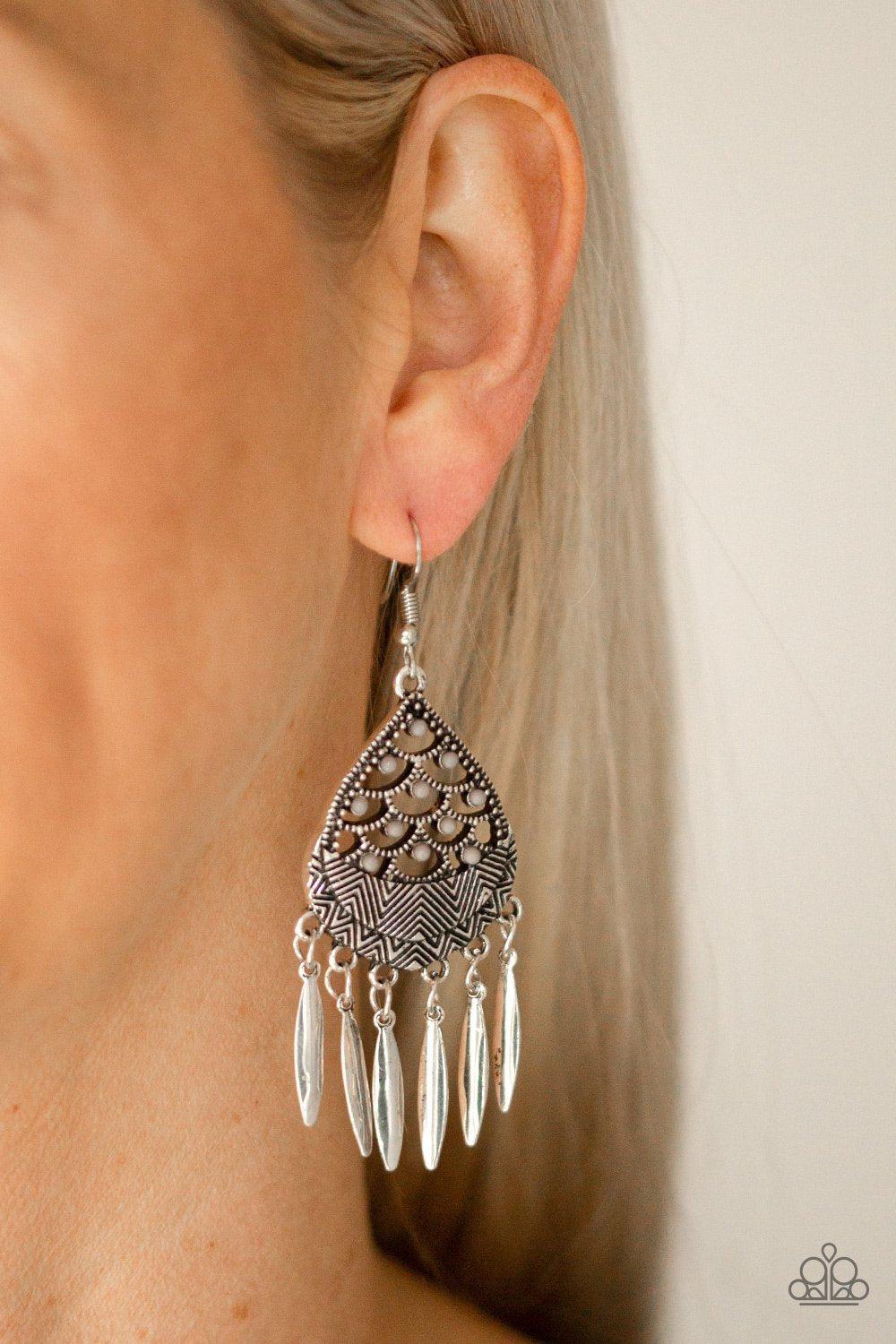 Wolf Den Silver Earrings - Paparazzi Accessories- lightbox - CarasShop.com - Paparazzi Jewelry by Cara Jewels