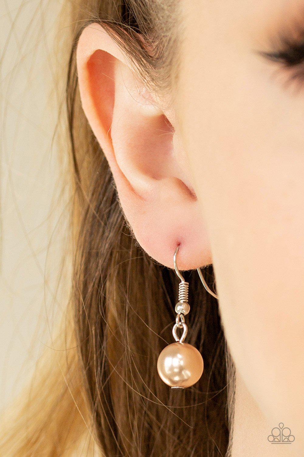 Woman of the Century Brown Pearl Necklace - Paparazzi Accessories - free matching earrings -CarasShop.com - Paparazzi Jewelry by Cara Jewels