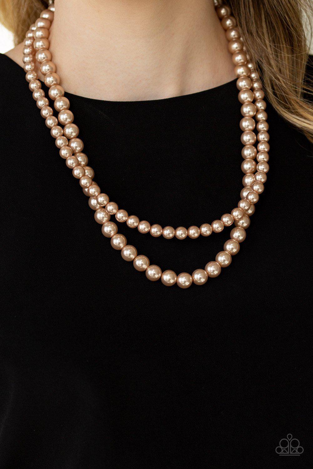 Woman of the Century Brown Pearl Necklace - Paparazzi Accessories- on model - CarasShop.com - Paparazzi Jewelry by Cara Jewels