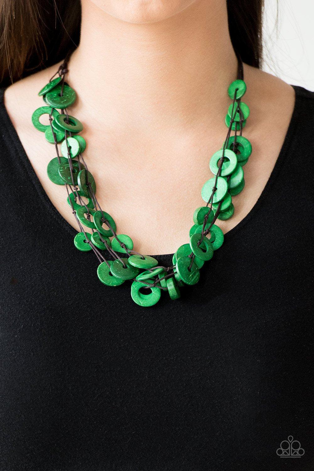 Wonderfully Walla Walla Green Wood Necklace - Paparazzi Accessories- lightbox - CarasShop.com - Paparazzi Jewelry by Cara Jewels