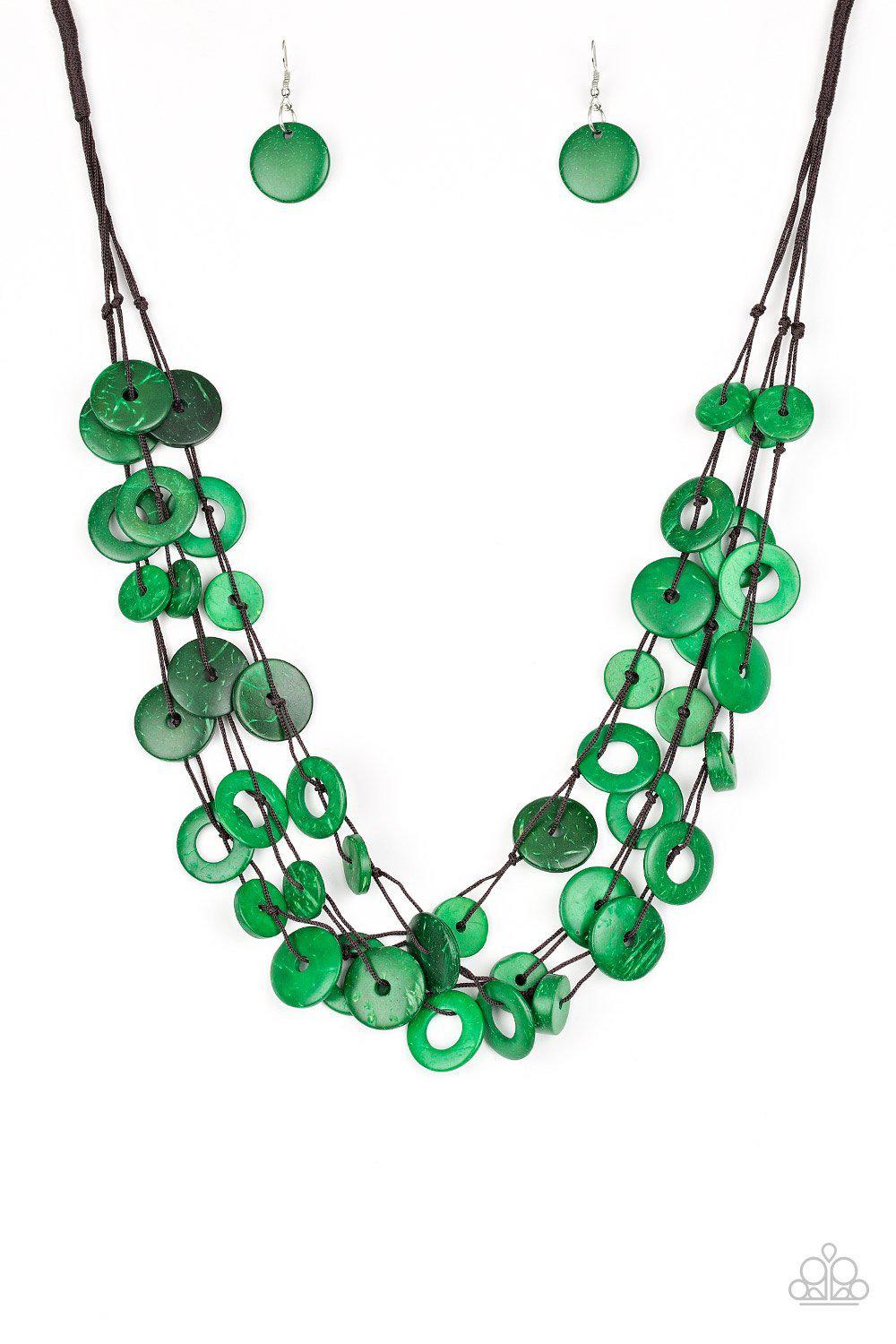 Wonderfully Walla Walla Green Wood Necklace - Paparazzi Accessories- on model - CarasShop.com - Paparazzi Jewelry by Cara Jewels