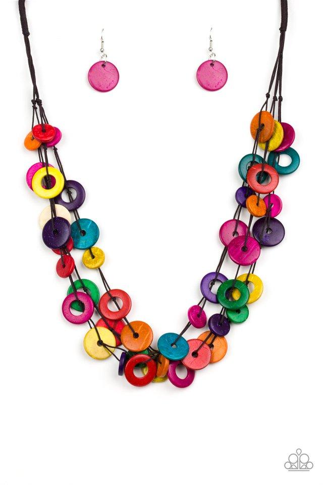 Wonderfully Walla Walla Multicolor Wood Necklace - Paparazzi Accessories - free matching earrings -CarasShop.com - Paparazzi Jewelry by Cara Jewels