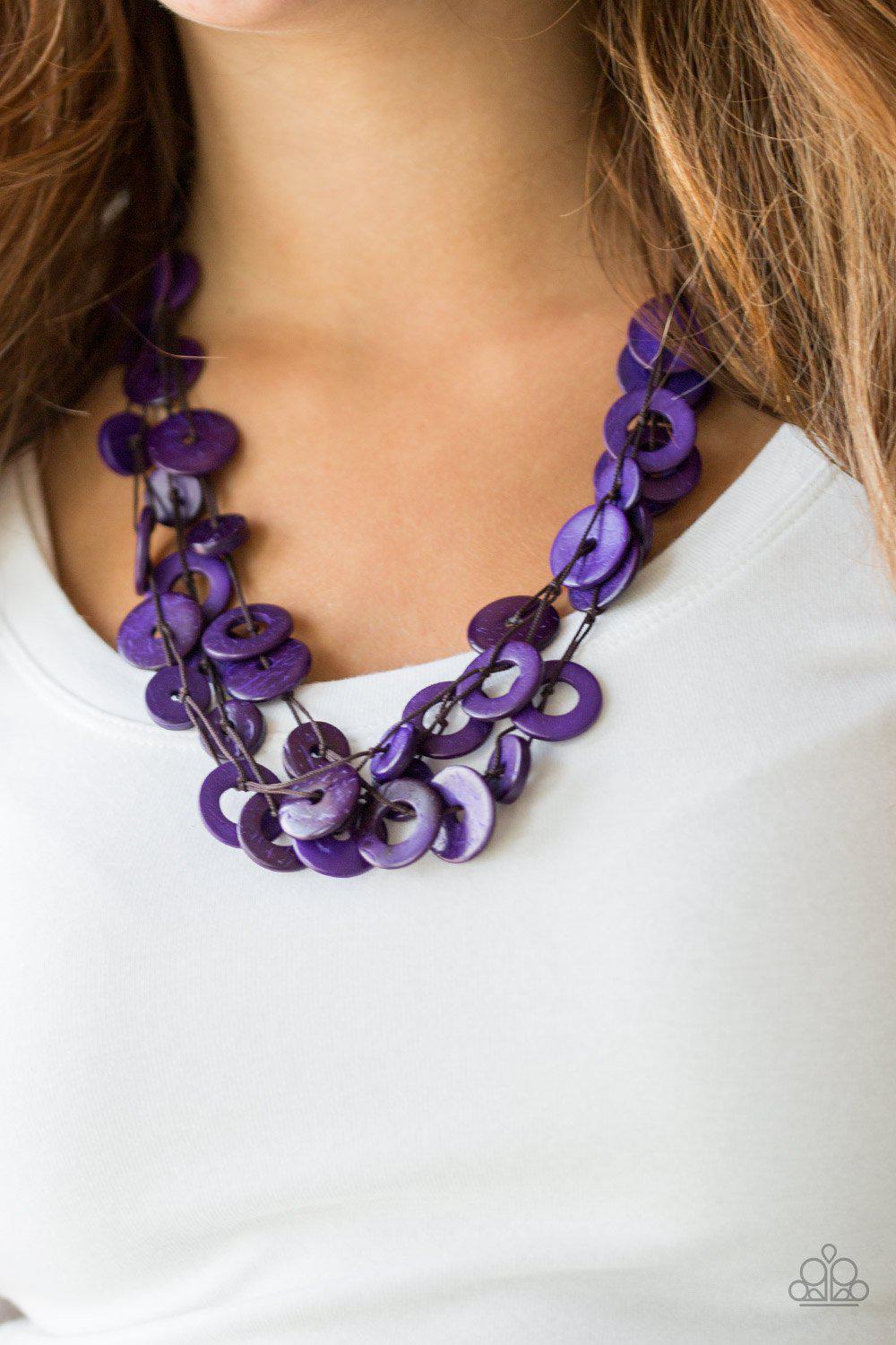 Wonderfully Walla Walla Purple Wood Necklace - Paparazzi Accessories- on model - CarasShop.com - Paparazzi Jewelry by Cara Jewels