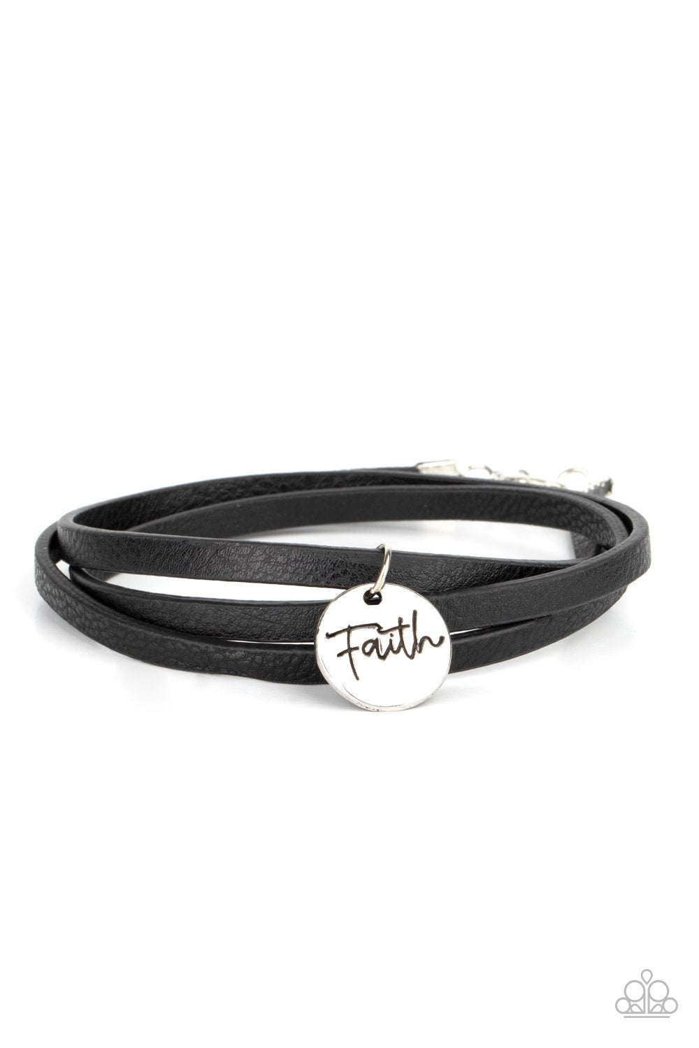 Wonderfully Worded Black Leather Inspirational "Faith" Bracelet - Paparazzi Accessories- lightbox - CarasShop.com - Paparazzi Jewelry by Cara Jewels