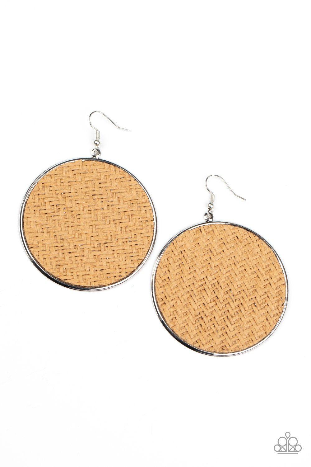 Wonderfully Woven Brown Weave Earrings - Paparazzi Accessories- lightbox - CarasShop.com - Paparazzi Jewelry by Cara Jewels