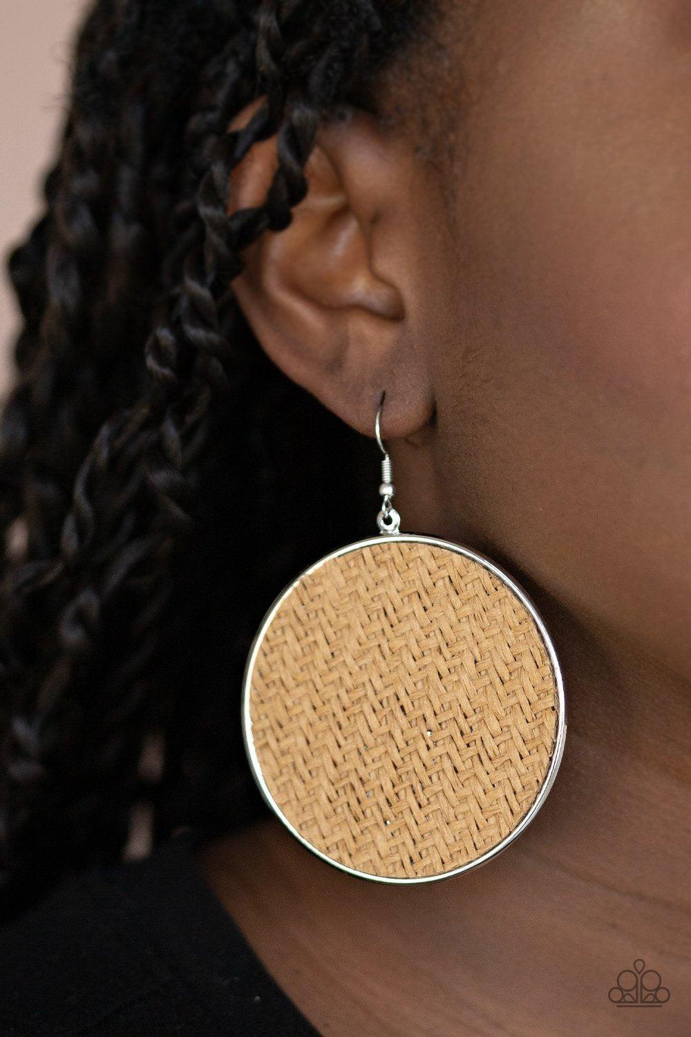 Wonderfully Woven Brown Weave Earrings - Paparazzi Accessories- lightbox - CarasShop.com - Paparazzi Jewelry by Cara Jewels