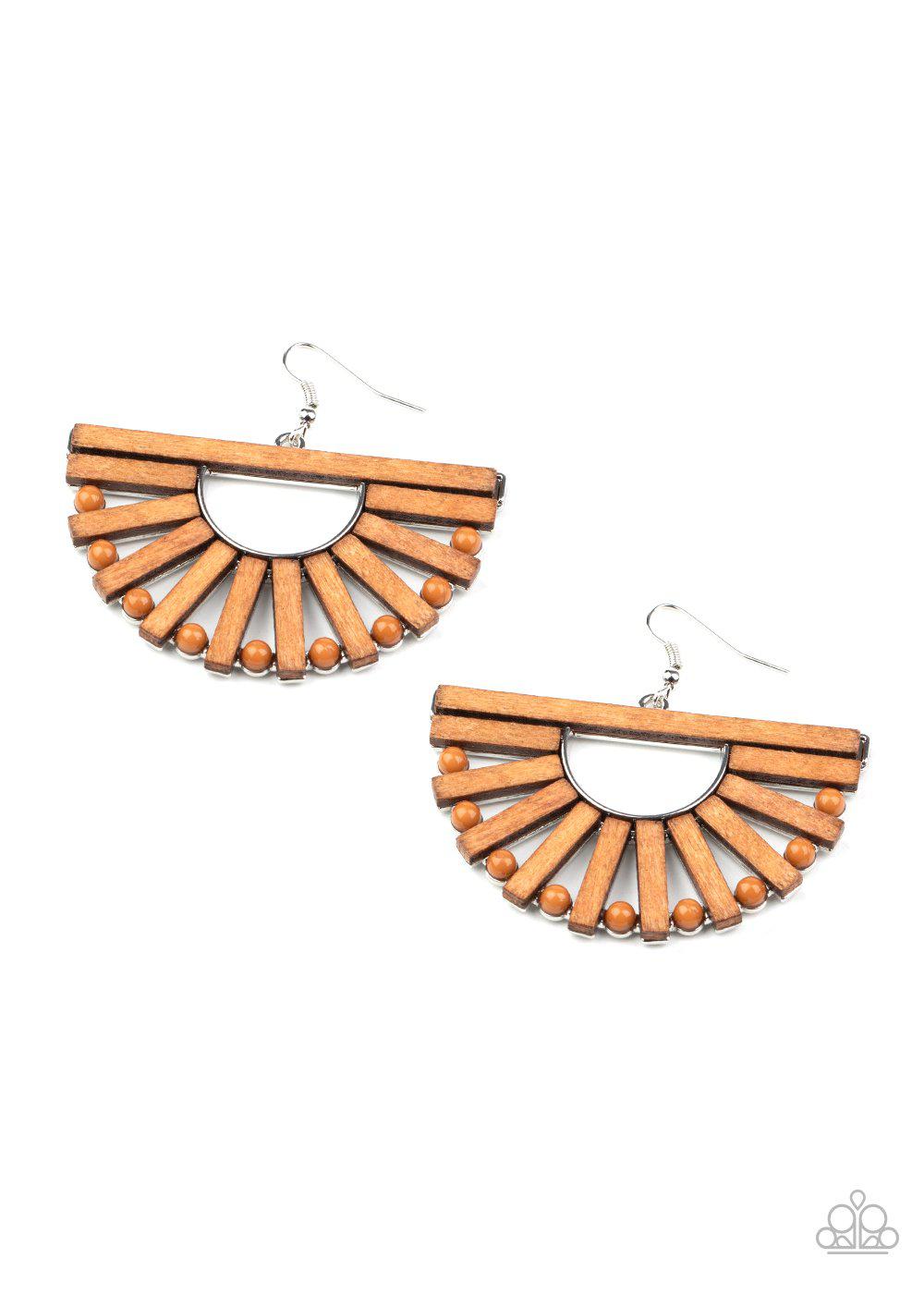 Wooden Wonderland Brown Wood Earrings - Paparazzi Accessories- lightbox - CarasShop.com - Paparazzi Jewelry by Cara Jewels