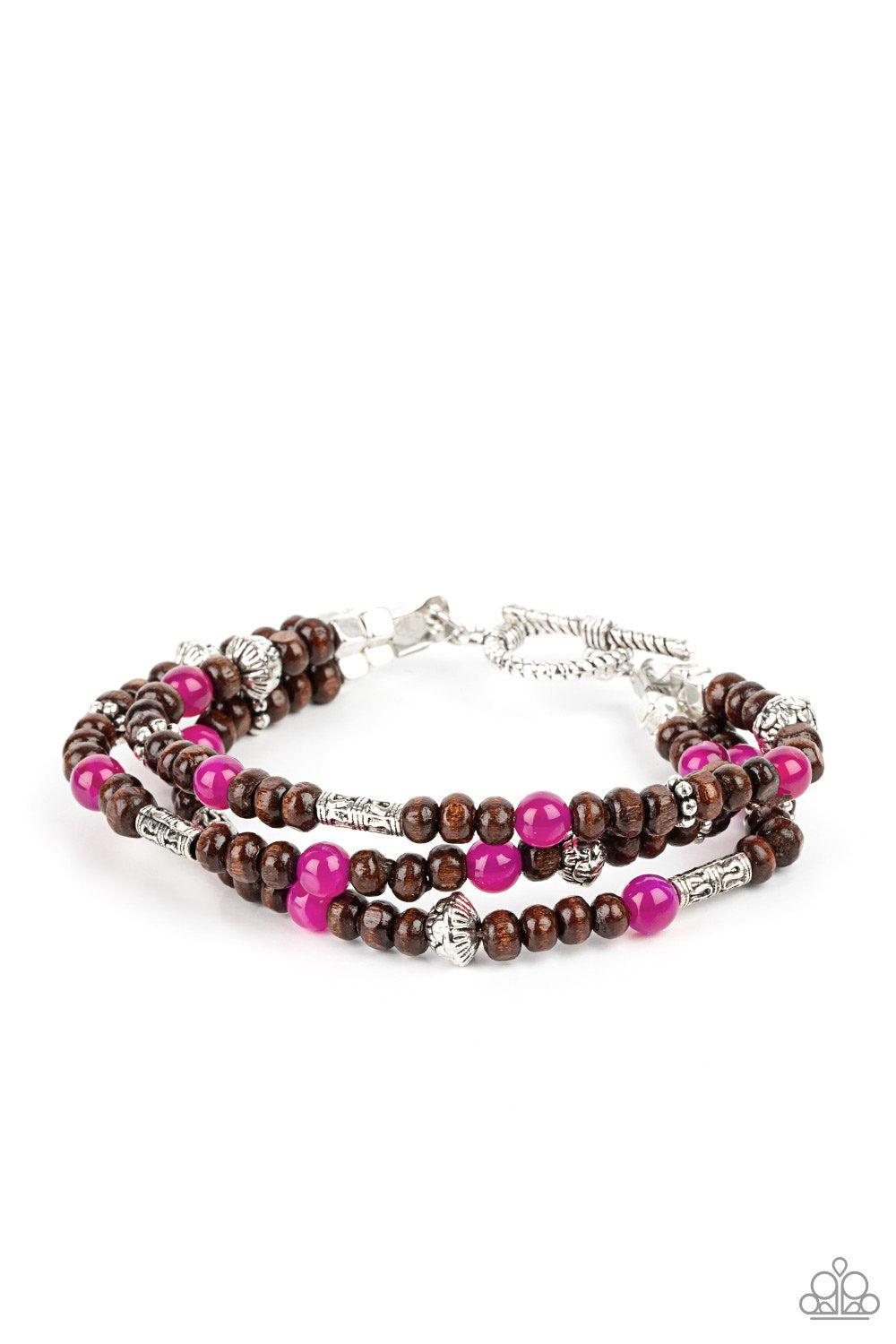 Woodsy Walkabout Pink Stone and Brown Wood Toggle Bracelet - Paparazzi Accessories- lightbox - CarasShop.com - Paparazzi Jewelry by Cara Jewels