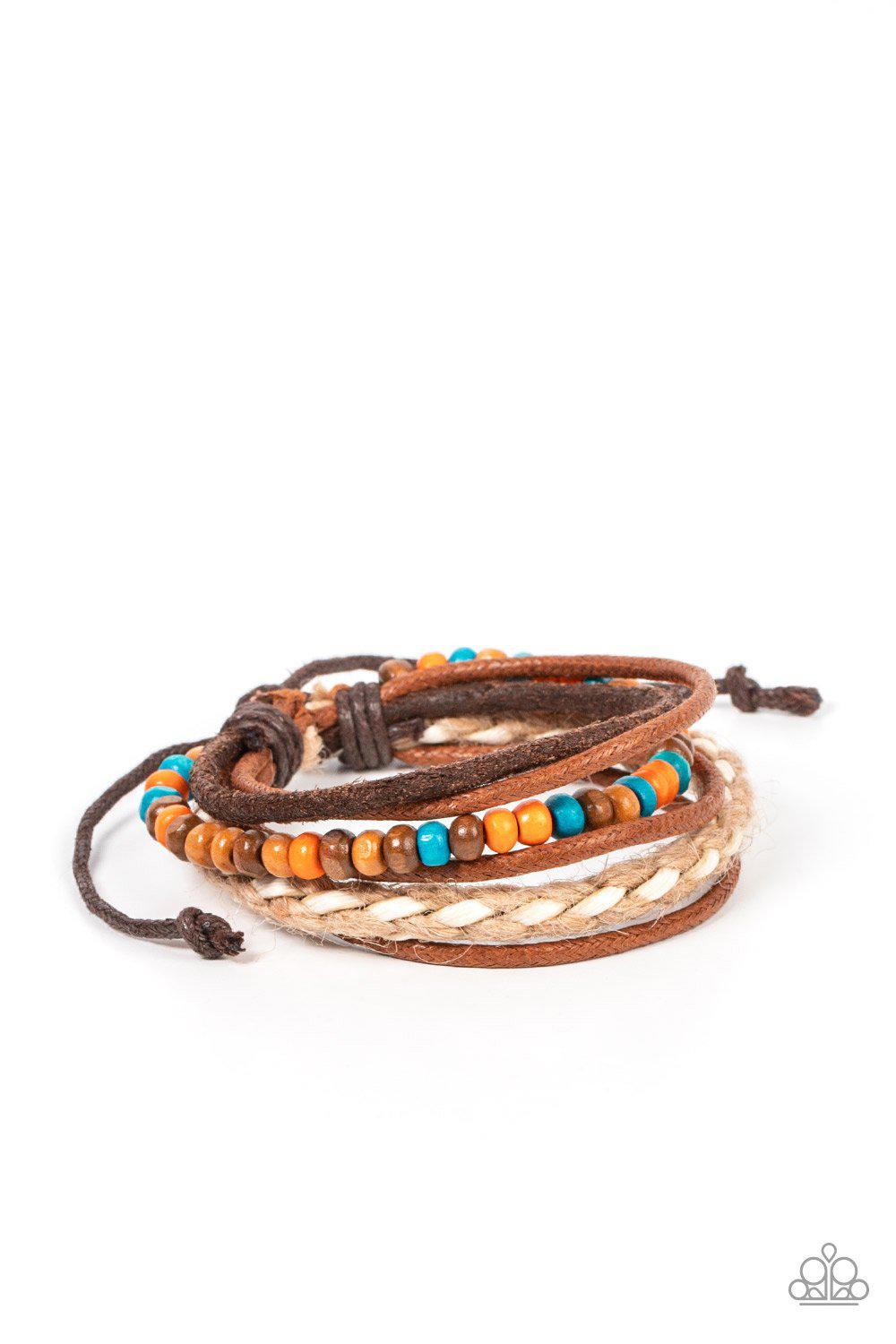 Woodsy Wayfarer Multi Leather, Wood and Turquoise Urban Bracelet - Paparazzi Accessories- lightbox - CarasShop.com - Paparazzi Jewelry by Cara Jewels