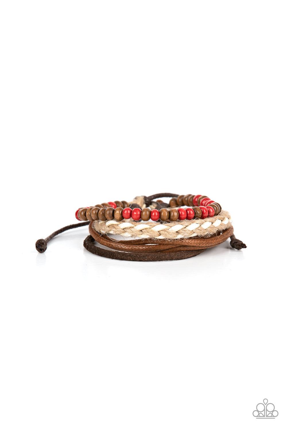 Woodsy Wayfarer Red & Brown Urban Slide Bracelet - Paparazzi Accessories- lightbox - CarasShop.com - Paparazzi Jewelry by Cara Jewels