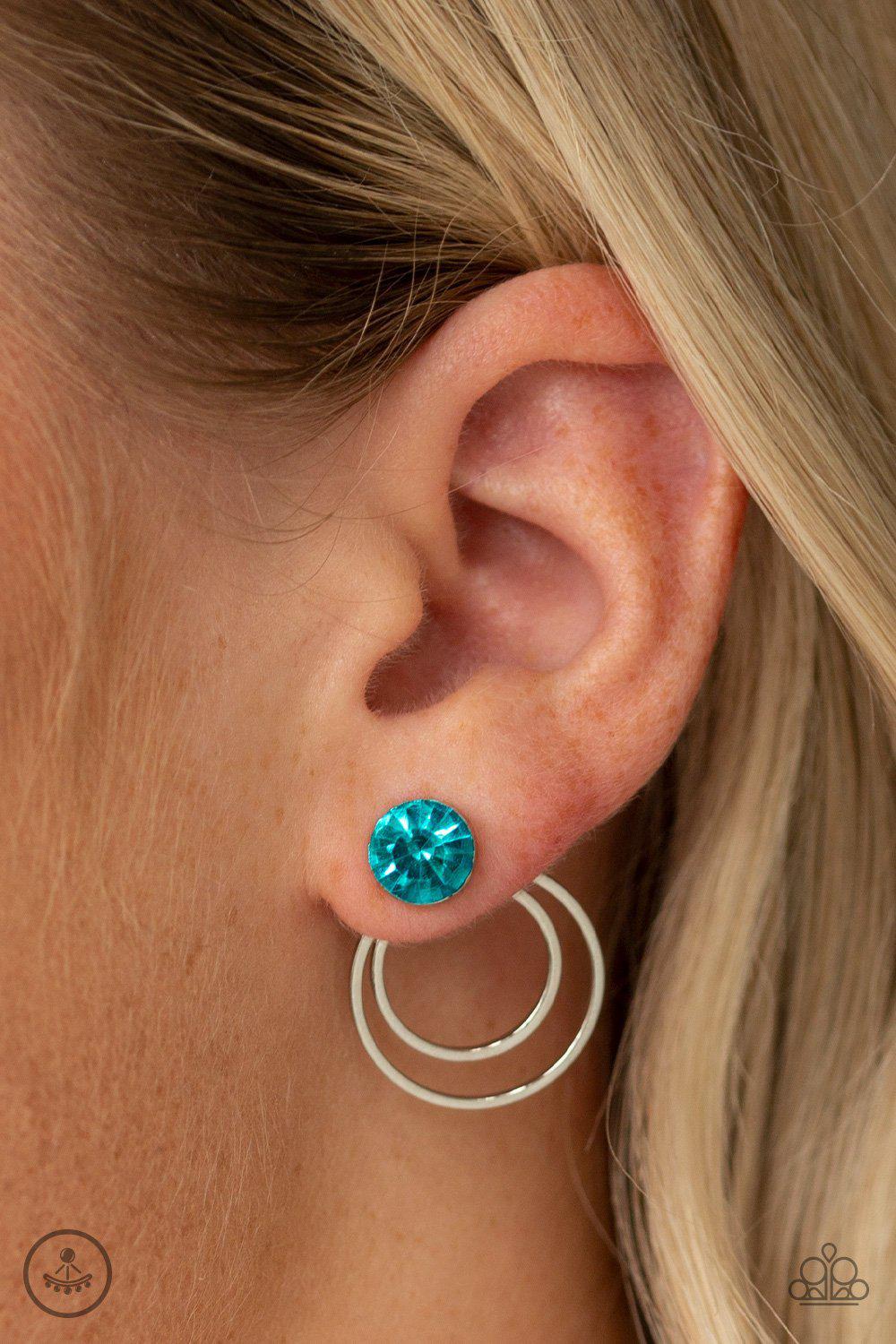 Word Gets Around Blue Double-sided post Earrings - Paparazzi Accessories- lightbox - CarasShop.com - Paparazzi Jewelry by Cara Jewels