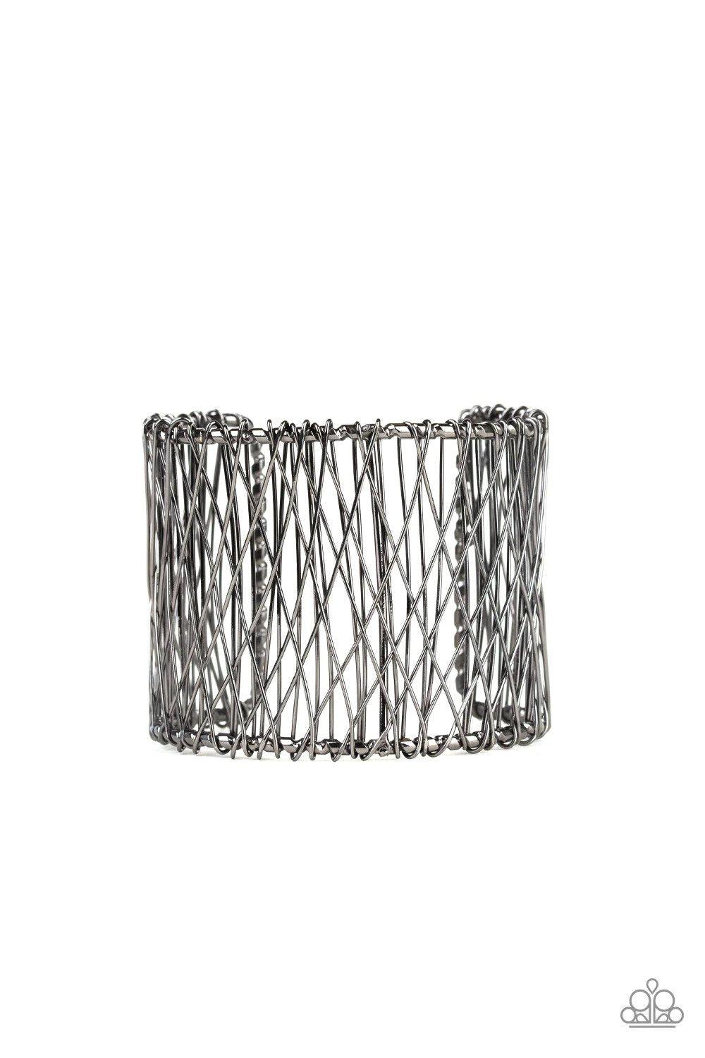 Work for Wire Black Cuff Bracelet - Paparazzi Accessories- lightbox - CarasShop.com - Paparazzi Jewelry by Cara Jewels