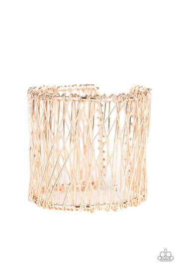 Work for WIRE Rose Gold Cuff Bracelet - Paparazzi Accessories- lightbox - CarasShop.com - Paparazzi Jewelry by Cara Jewels