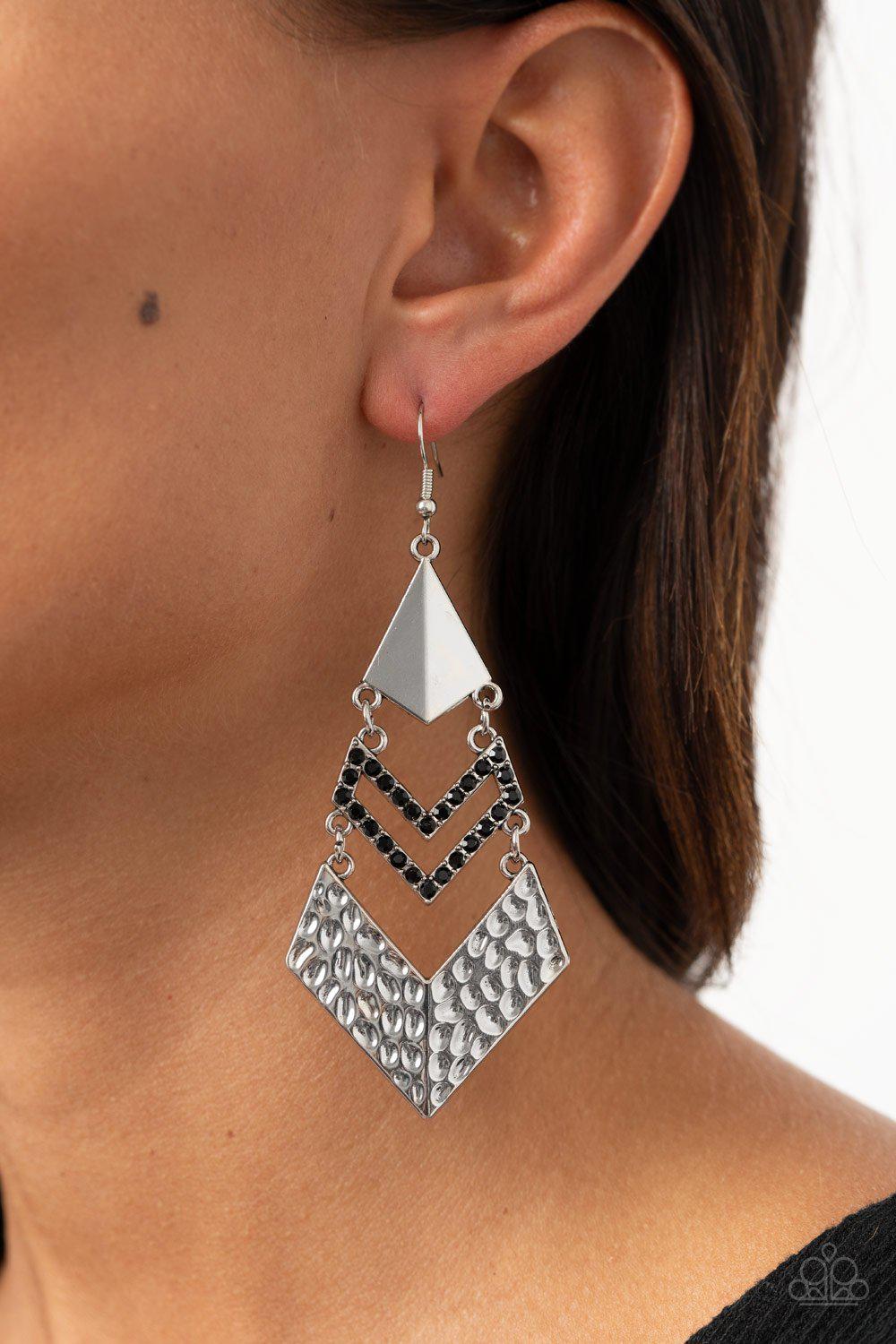 Work Hazard Black and Silver Earrings - Paparazzi Accessories- lightbox - CarasShop.com - Paparazzi Jewelry by Cara Jewels