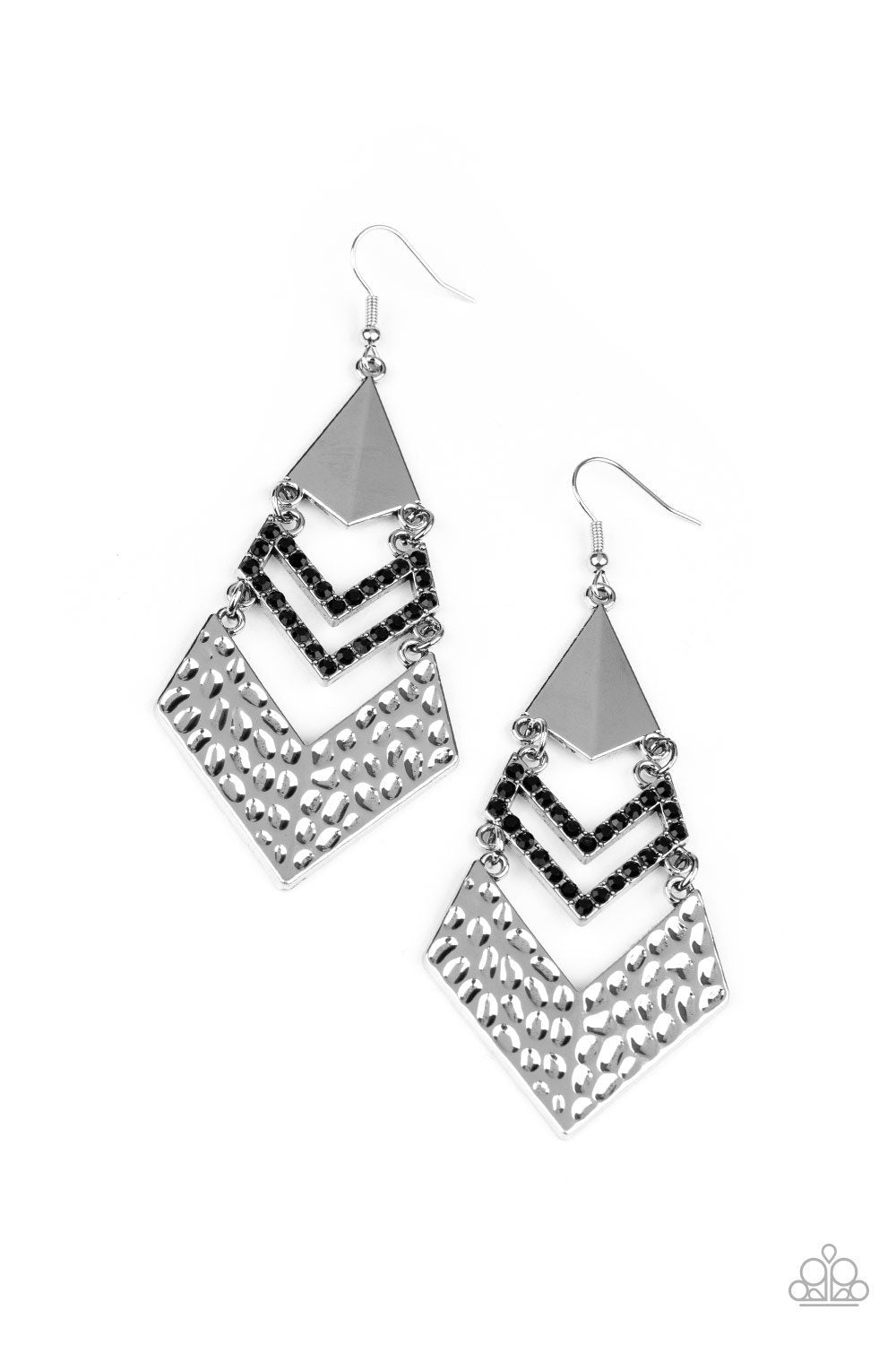 Work Hazard Black and Silver Earrings - Paparazzi Accessories- on model - CarasShop.com - Paparazzi Jewelry by Cara Jewels