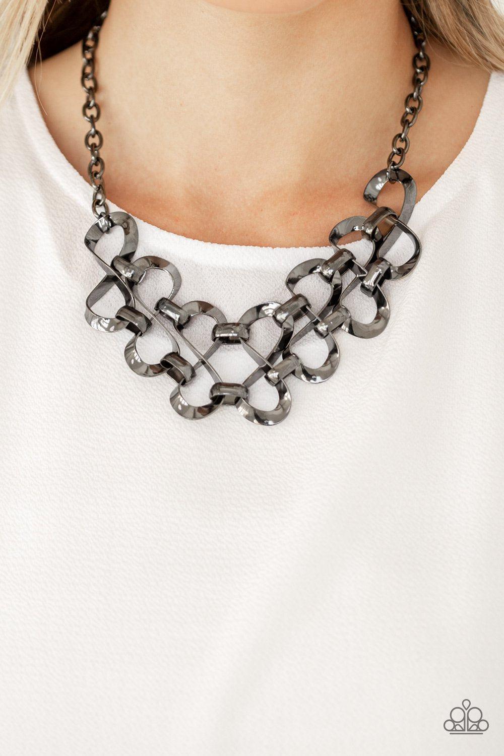 Work, Play, and Slay Black Gunmetal Necklace - Paparazzi Accessories- lightbox - CarasShop.com - Paparazzi Jewelry by Cara Jewels