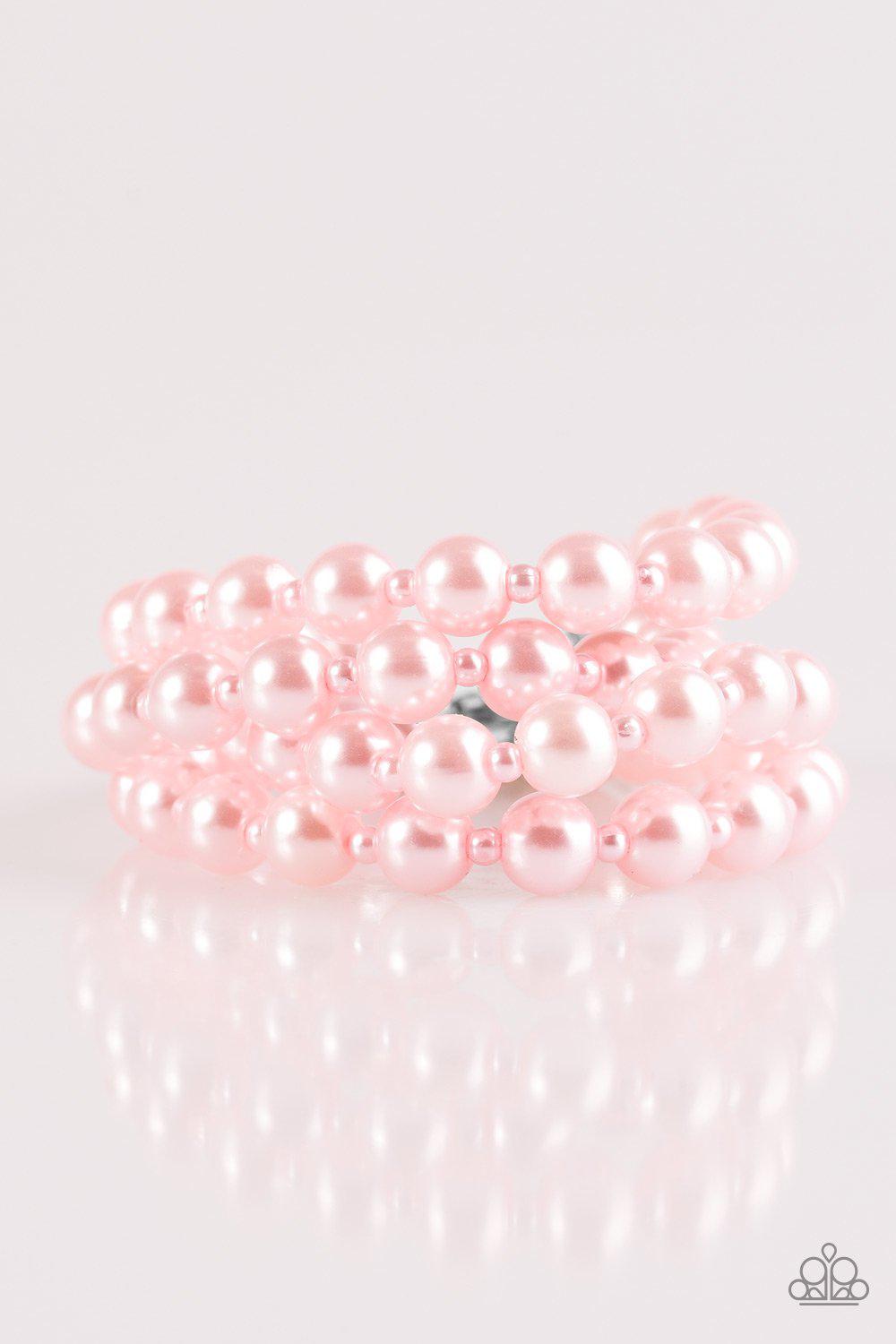 Work The Ballroom Pink Pearl Bracelet - Paparazzi Accessories- on model - CarasShop.com - Paparazzi Jewelry by Cara Jewels