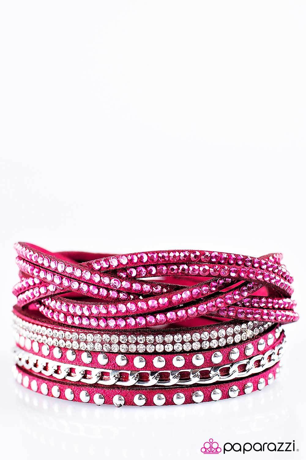 Work Your Magic Pink Braided Double-wrap Snap Bracelet - Paparazzi Accessories- on model - CarasShop.com - Paparazzi Jewelry by Cara Jewels