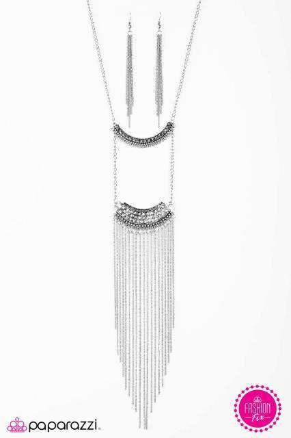 World Class Wonder Silver Fringe Necklace and matching Earrings - Paparazzi Accessories - free matching earrings -CarasShop.com - Paparazzi Jewelry by Cara Jewels
