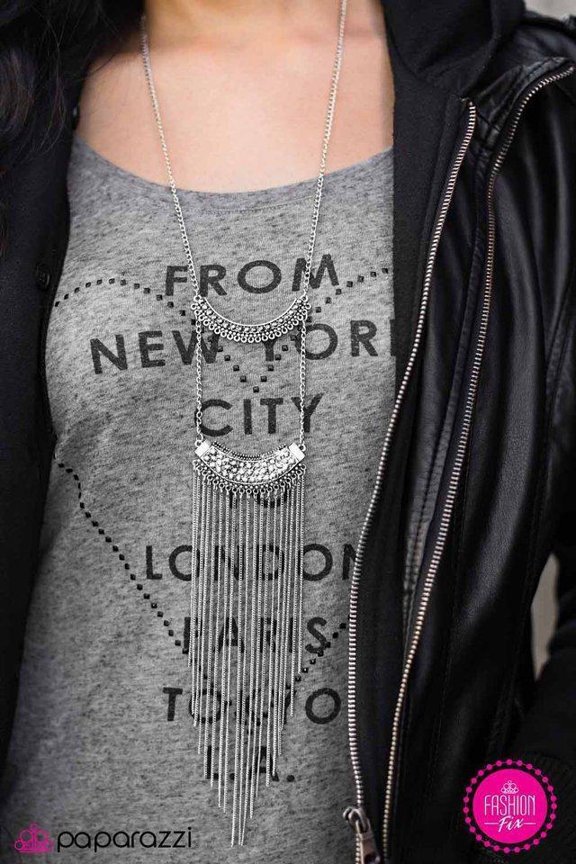 World Class Wonder Silver Fringe Necklace and matching Earrings - Paparazzi Accessories- lightbox - CarasShop.com - Paparazzi Jewelry by Cara Jewels