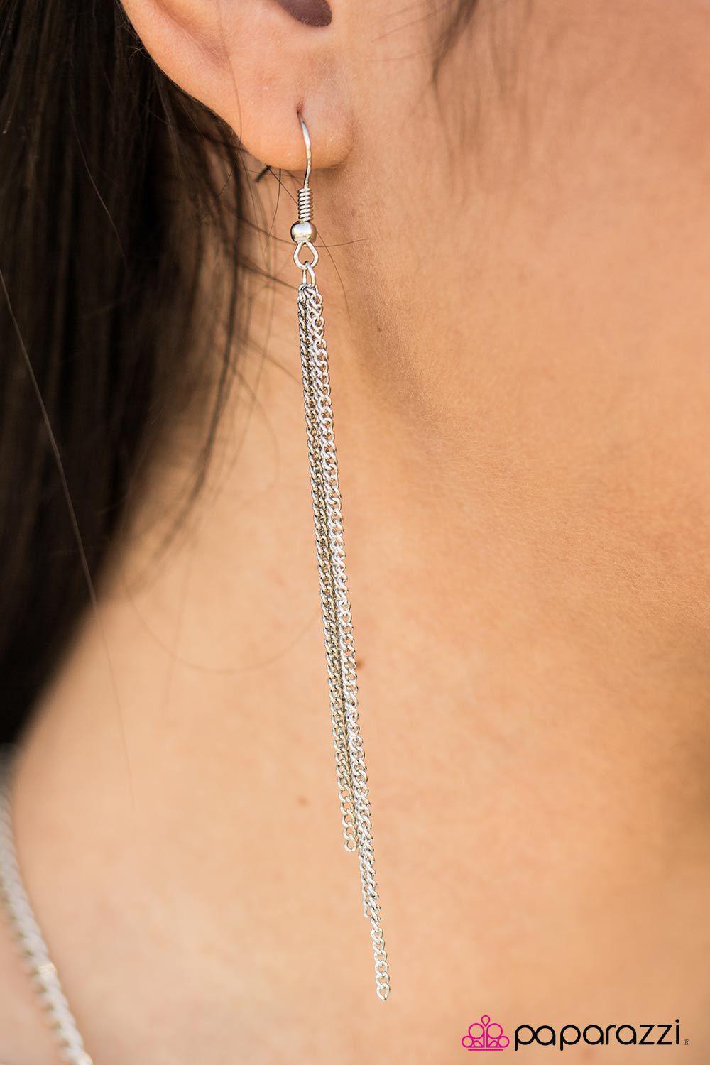 World Class Wonder Silver Fringe Necklace and matching Earrings - Paparazzi Accessories- on model - CarasShop.com - Paparazzi Jewelry by Cara Jewels