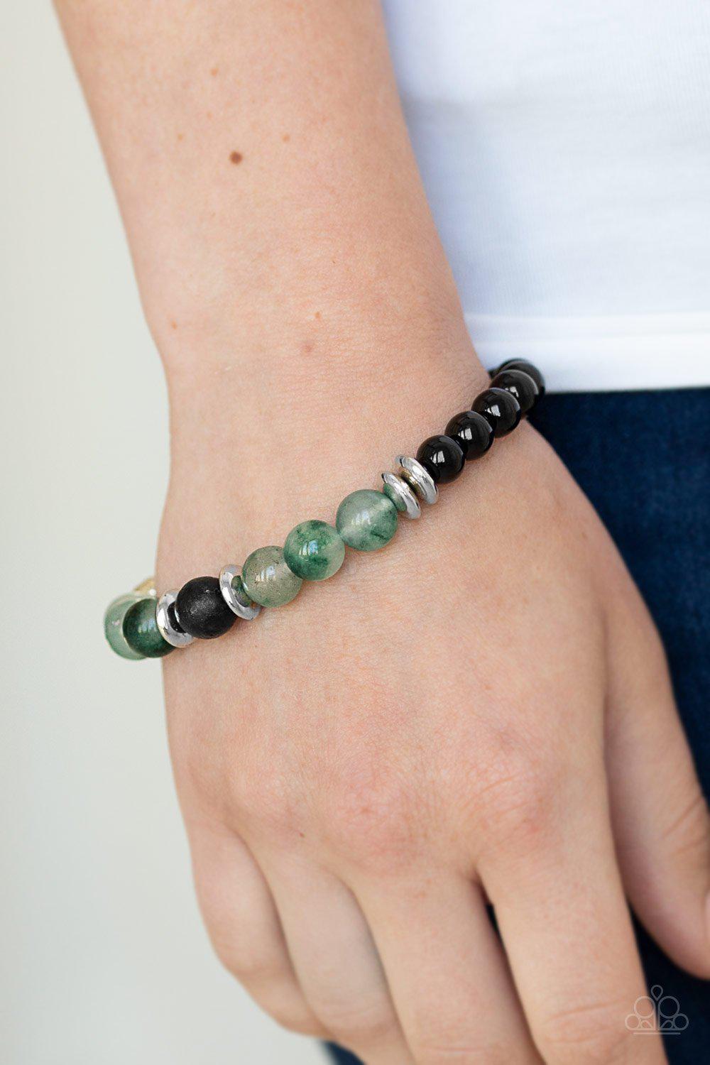 World Peace Green Stone Stretch Bracelet - Paparazzi Accessories- lightbox - CarasShop.com - Paparazzi Jewelry by Cara Jewels