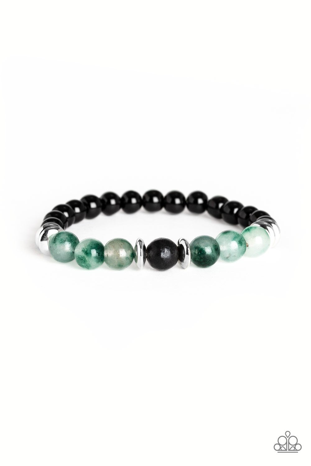 World Peace Green Stone Stretch Bracelet - Paparazzi Accessories- on model - CarasShop.com - Paparazzi Jewelry by Cara Jewels